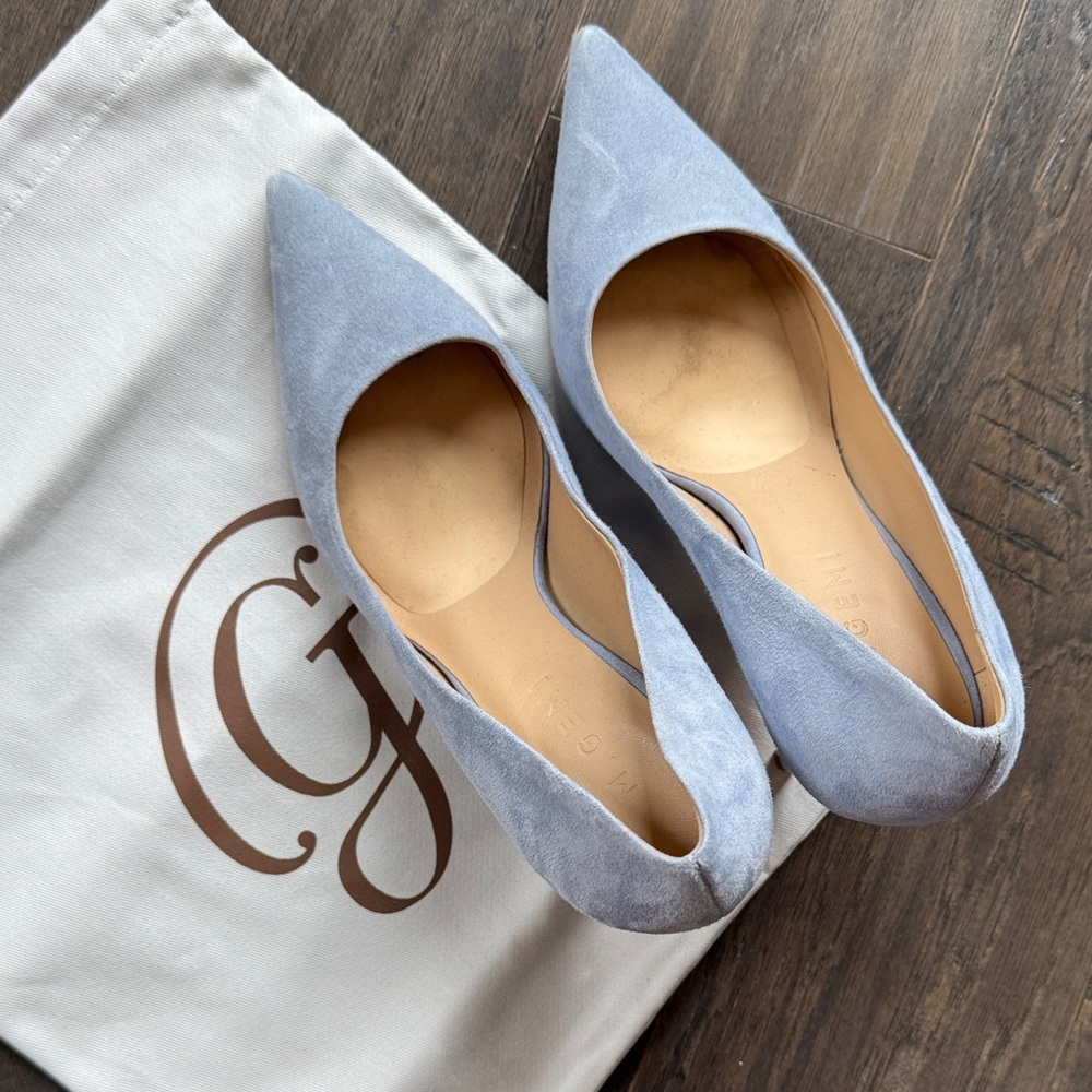 Made in Italy Powder Blue 90mm Suede Stilettos